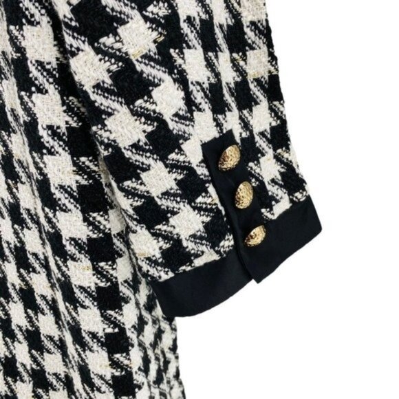 Pomander Place | NEW Coco Tweed Houndstooth Bow Mini Dress Black White Size XXL - Picture 10 of 12